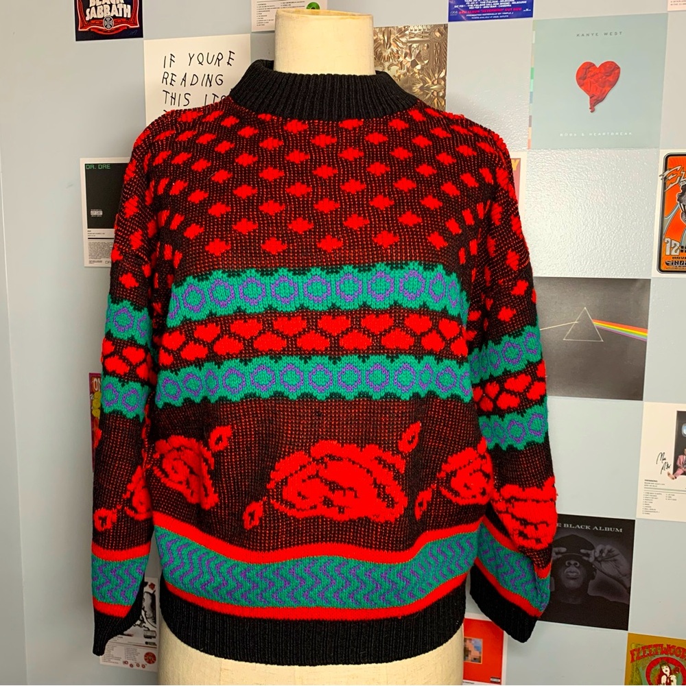 Vintage Retro 80’s Rose Print Sweater from Arielle